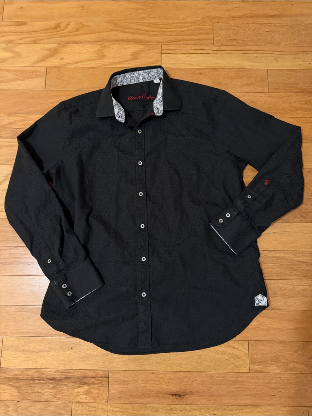 Robert Graham|  Black Button-Up Dress Shirt | Contrast Collar | Paisley | size L